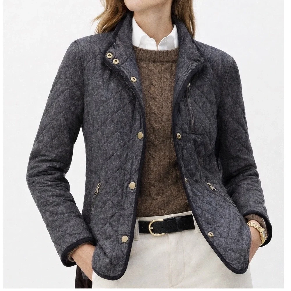 Ralph Lauren Quilted Dark Wash Flannel Lined Snap Closure Denim Jacket Sz Large - Picture 1 of 8